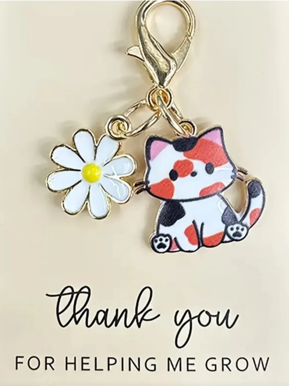 Cute Gray Cat and Daisy Pet Collar Charm - Gold Hardware